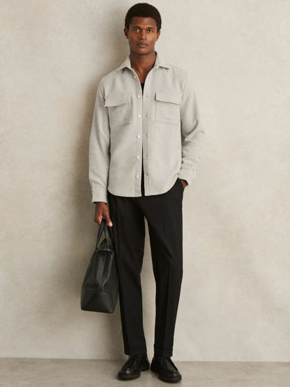 Moleskin-Cotton Twin-Pocket Overshirt in Soft Grey Melange Men | Reiss