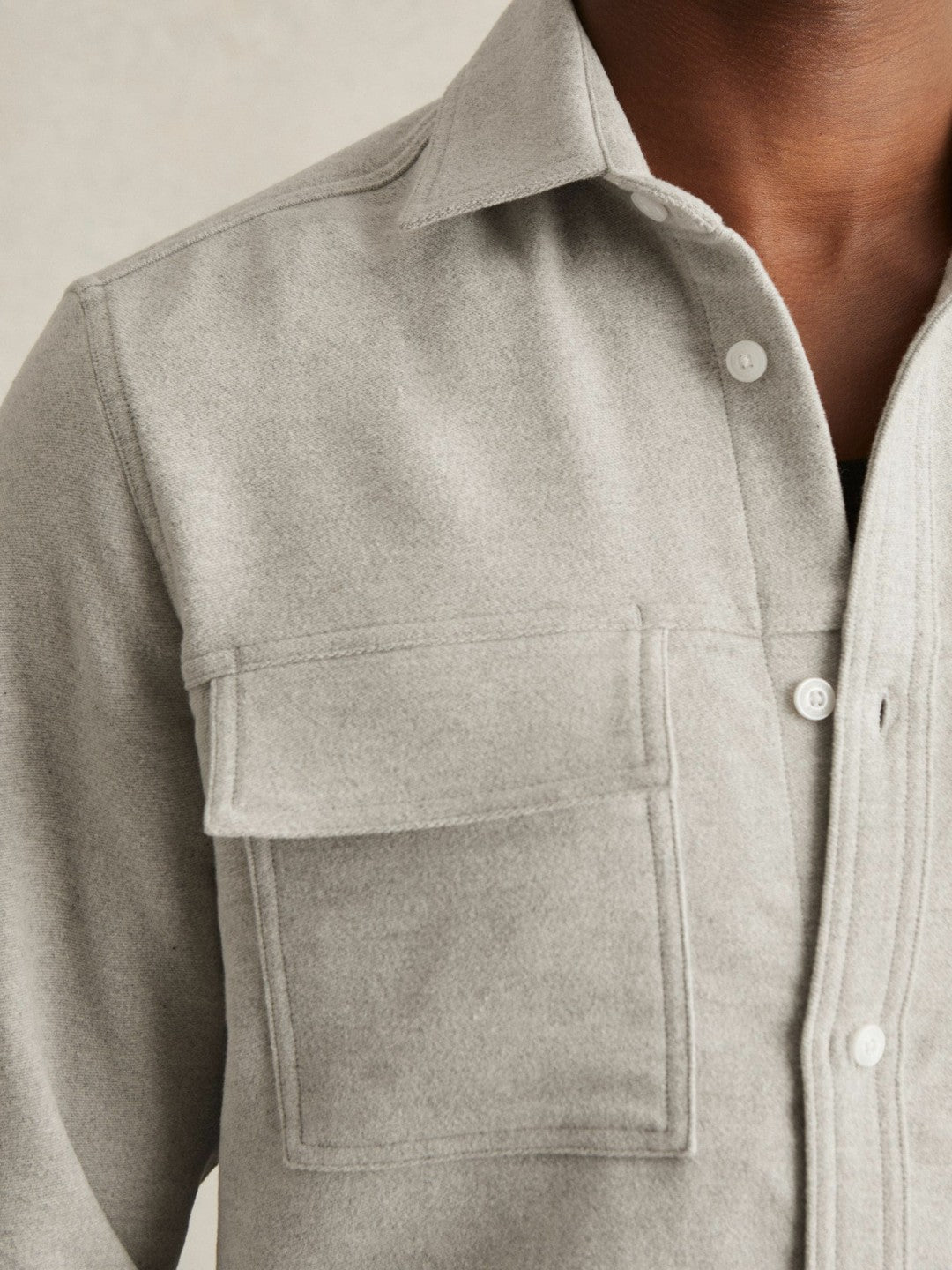 Moleskin-Cotton Twin-Pocket Overshirt in Soft Grey Melange Men | Reiss
