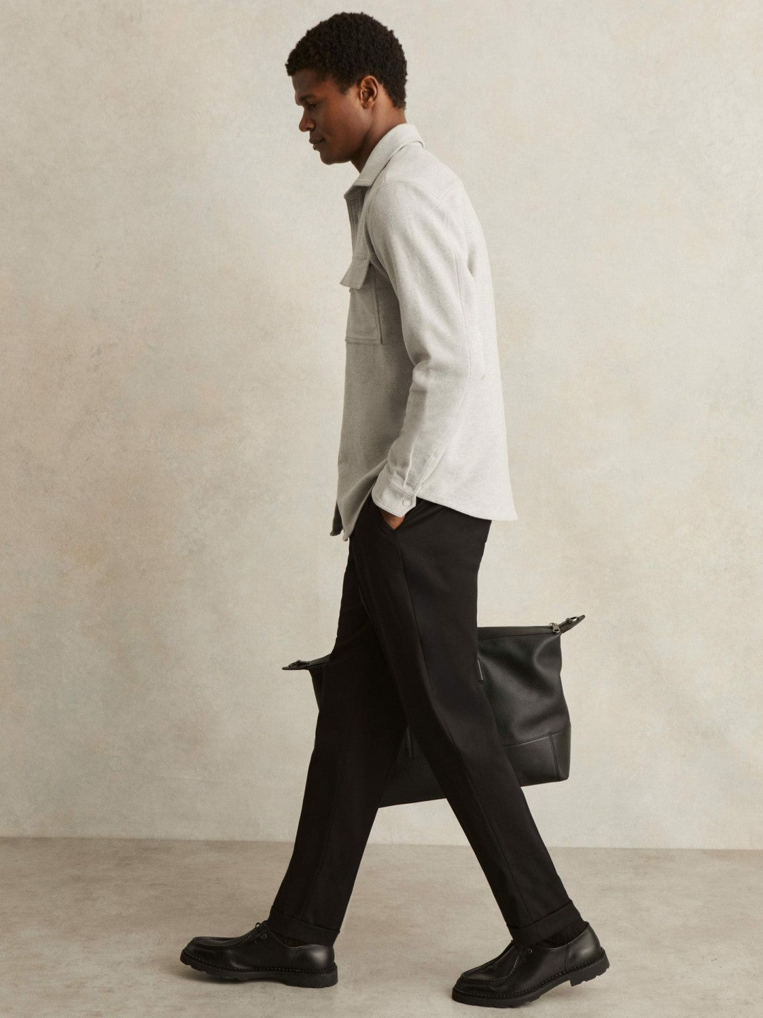 Moleskin-Cotton Twin-Pocket Overshirt in Soft Grey Melange Men | Reiss