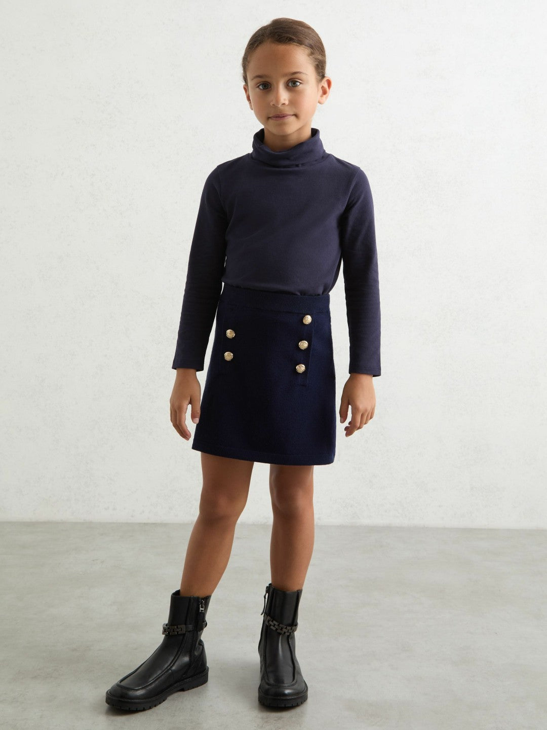 9-13 yrs Cotton-Jersey Roll-Neck Top with Stretch in Navy Children & Baby | Reiss