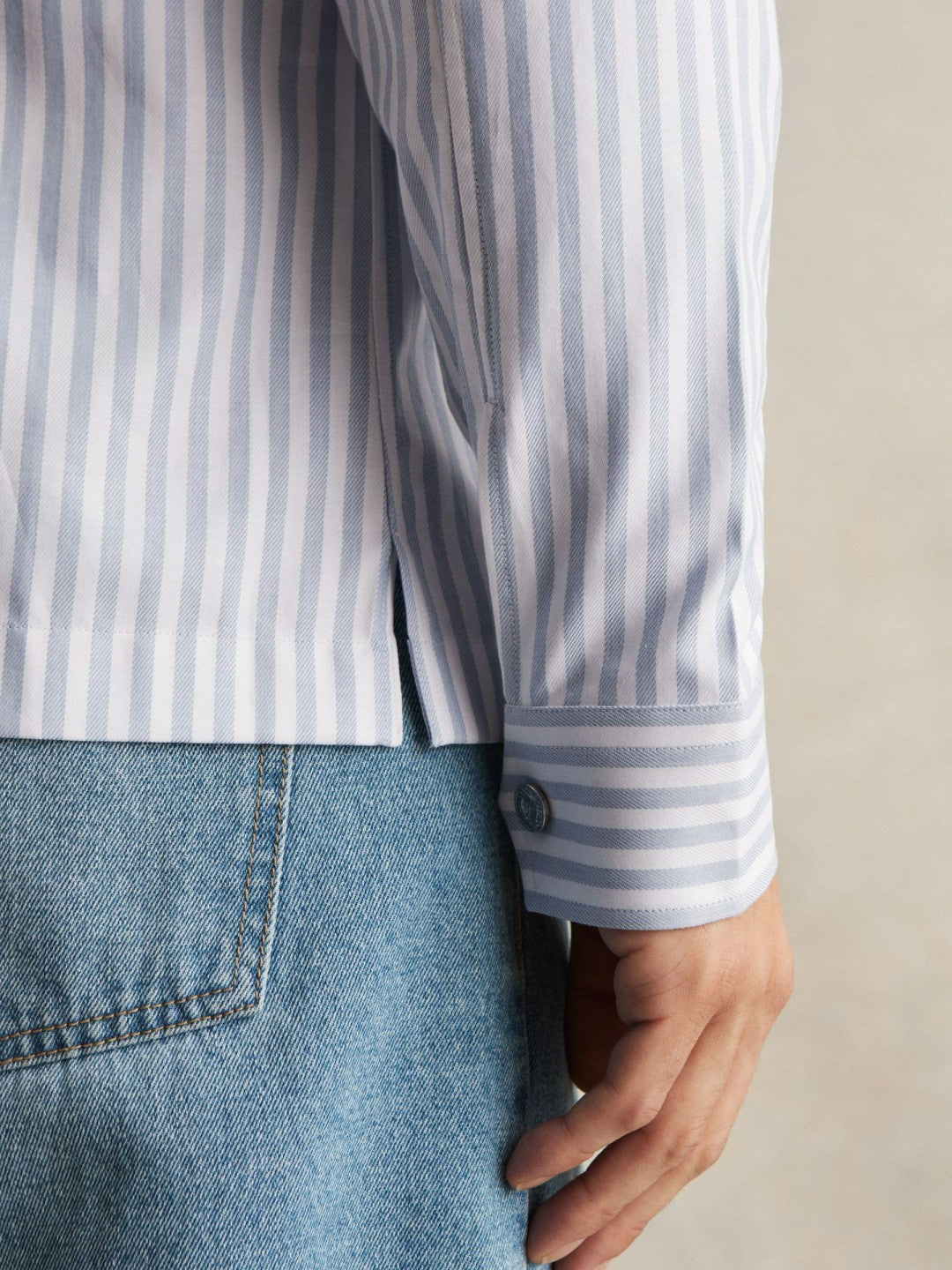 Cotton Stripe Zip-Through Shirt in White/Soft Blue Men | Reiss