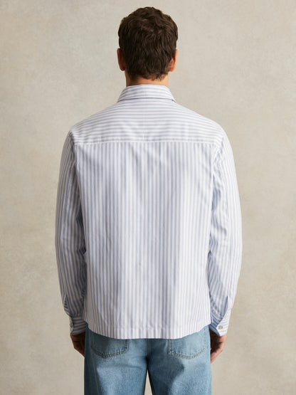 Cotton Stripe Zip-Through Shirt in White/Soft Blue Men | Reiss