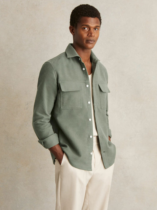 Moleskin-Cotton Twin-Pocket Overshirt in Green Men | Reiss