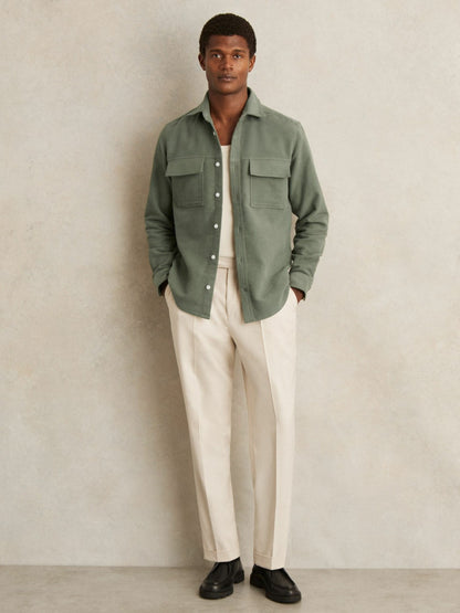 Moleskin-Cotton Twin-Pocket Overshirt in Green Men | Reiss