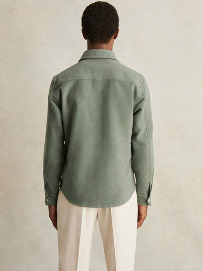 Moleskin-Cotton Twin-Pocket Overshirt in Green Men | Reiss