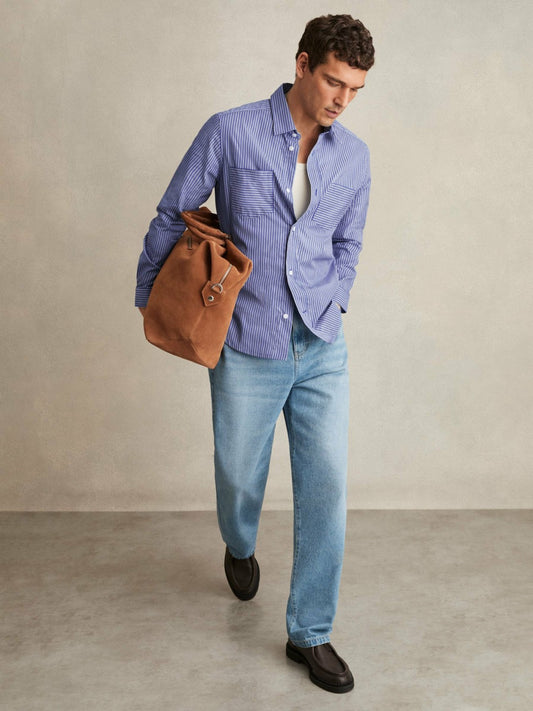 Cotton-Poplin Stripe Twin-Pocket Shirt in Blue/White Men | Reiss