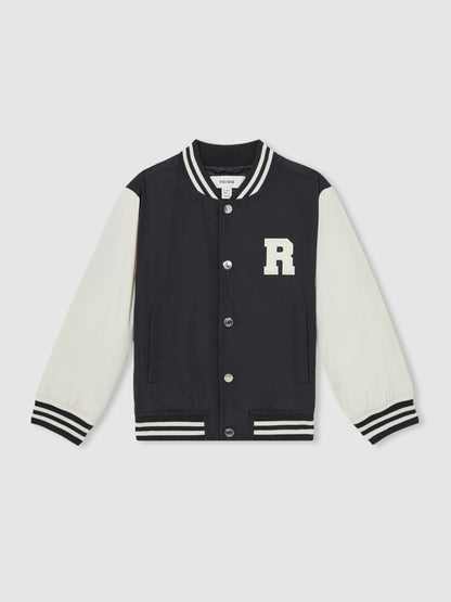 13-14 yrs Colour-Block Varsity Bomber Jacket in Navy/ Off White Children & Baby | Reiss