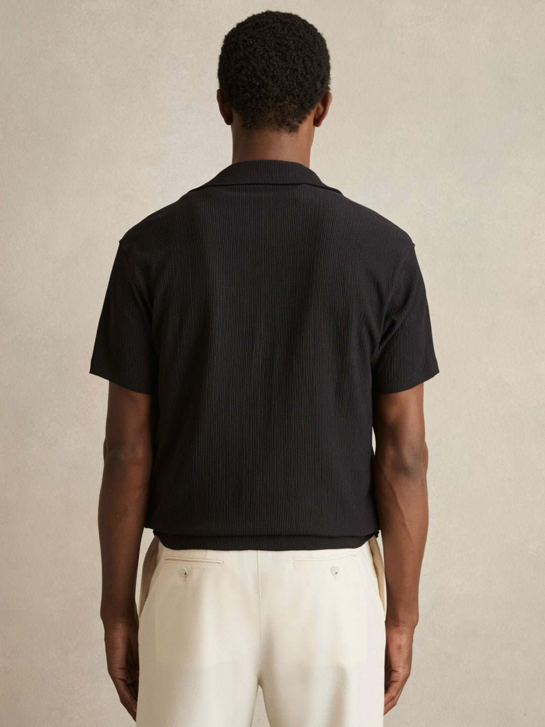 Graphic Print Cuban-Collar Shirt in Black Men | Reiss