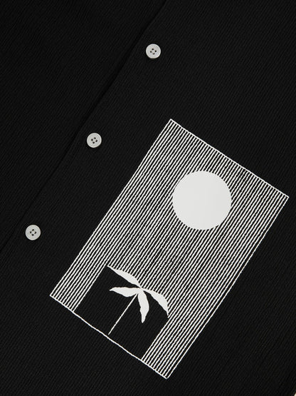 Graphic Print Cuban-Collar Shirt in Black Men | Reiss