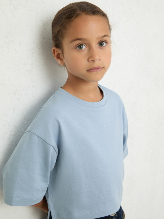 3-9 yrs Cotton Oversized Cropped T-Shirt in Blue Children & Baby | Reiss