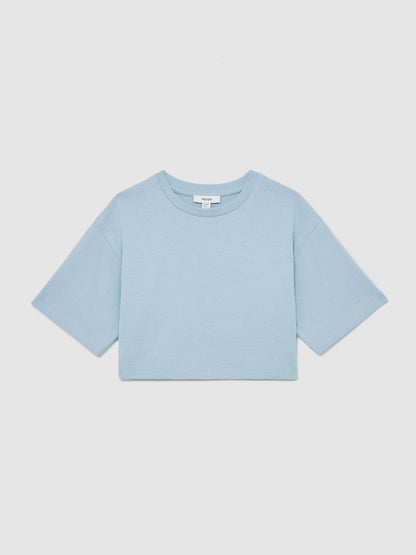 9-13 yrs Cotton Oversized Cropped T-Shirt in Blue Children & Baby | Reiss