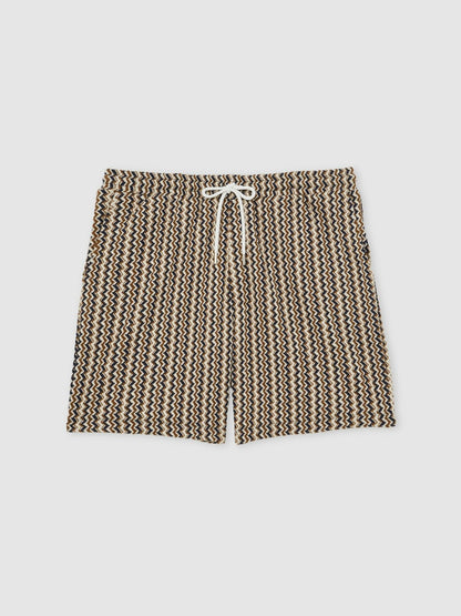 Zig-Zag Knit Drawstring Shorts in Tobacco Brown Men | Reiss