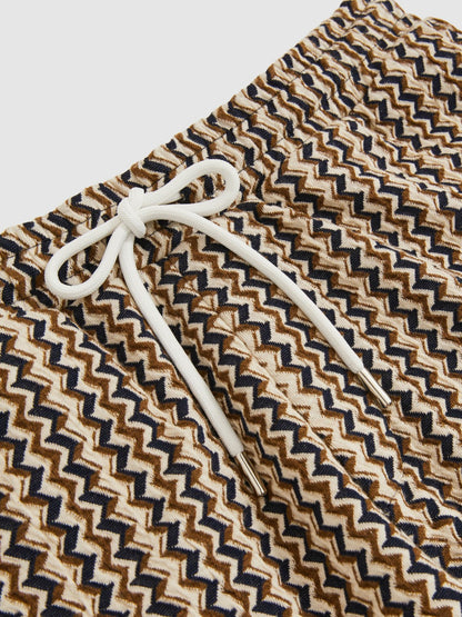 Zig-Zag Knit Drawstring Shorts in Tobacco Brown Men | Reiss