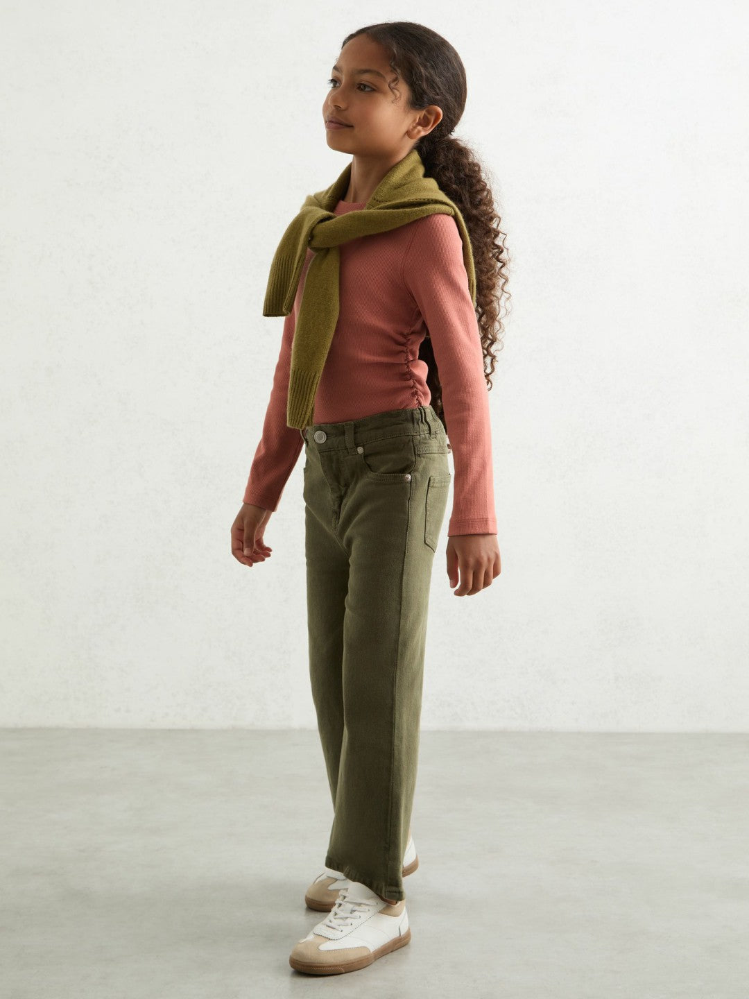 9-13 yrs Cotton Ruched Long-Sleeve T-Shirt with Stretch in Rose Children & Baby | Reiss