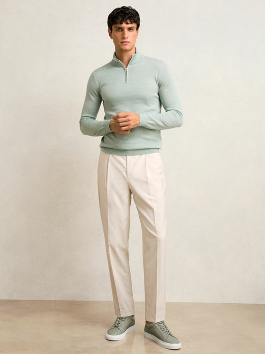 Merino Wool Half-Zip Jumper in Sage Green Melange Men | Reiss