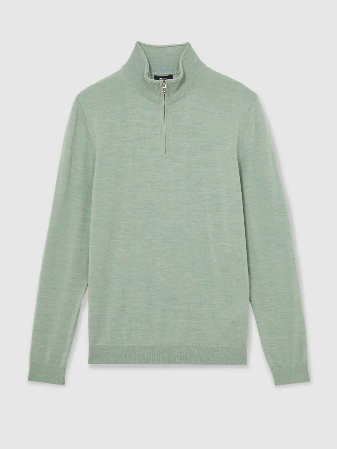 Merino Wool Half-Zip Jumper in Sage Green Melange Men | Reiss