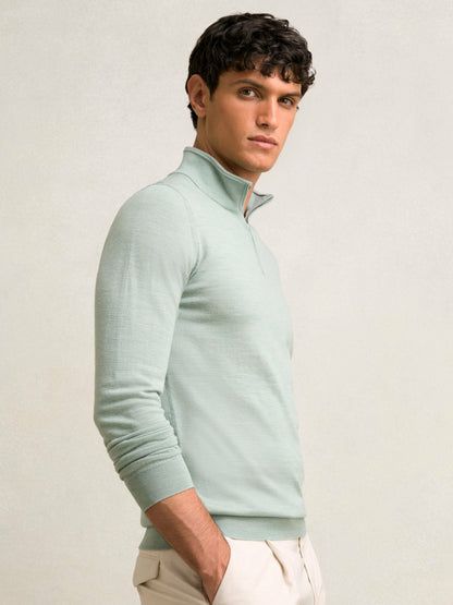 Merino Wool Half-Zip Jumper in Sage Green Melange Men | Reiss