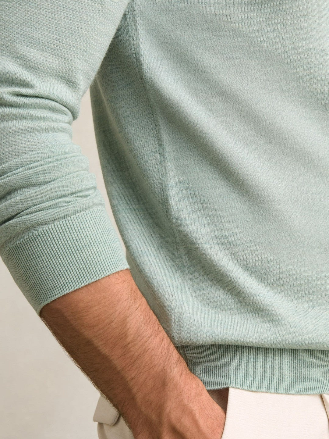 Merino Wool Half-Zip Jumper in Sage Green Melange Men | Reiss