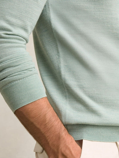 Merino Wool Half-Zip Jumper in Sage Green Melange Men | Reiss