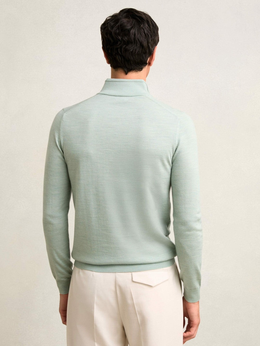 Merino Wool Half-Zip Jumper in Sage Green Melange Men | Reiss