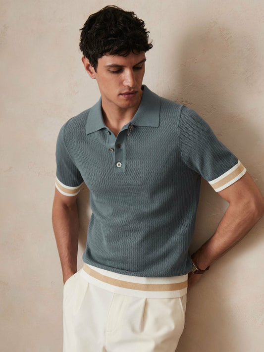 | Ché Cotton Knit Polo Shirt in Airforce Blue Men | Reiss