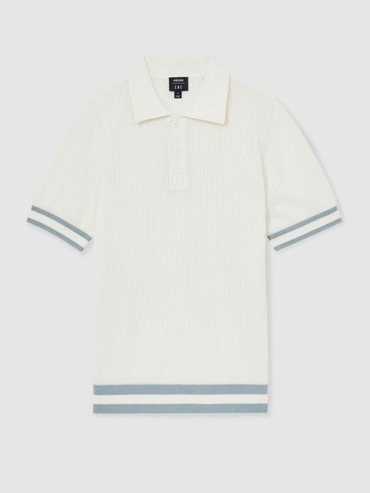 | Ché Cotton Knit Polo Shirt in White Men | Reiss