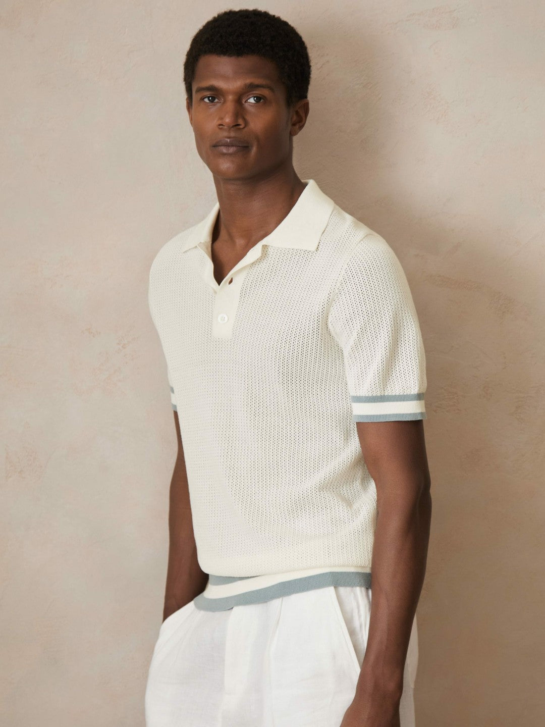 | Ché Cotton Knit Polo Shirt in White Men | Reiss