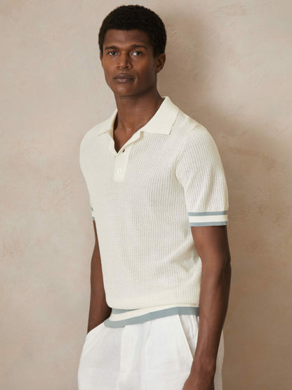 | Ché Cotton Knit Polo Shirt in White Men | Reiss