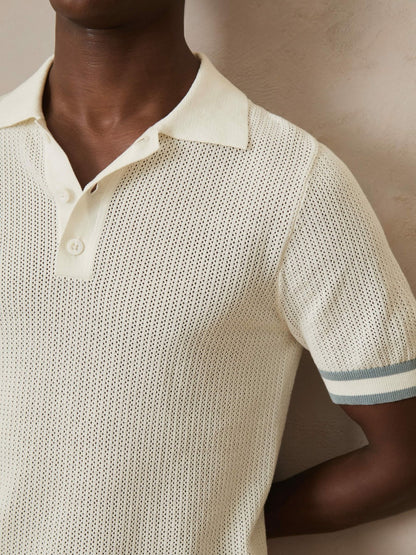 | Ché Cotton Knit Polo Shirt in White Men | Reiss