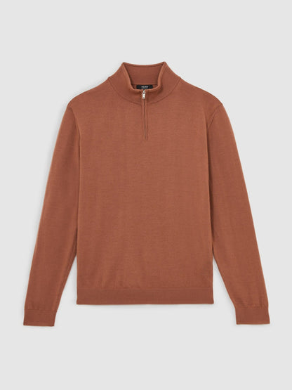 Merino Wool Half-Zip Jumper in Cinnamon Brown Men | Reiss