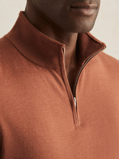 Merino Wool Half-Zip Jumper in Cinnamon Brown Men | Reiss