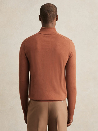Merino Wool Half-Zip Jumper in Cinnamon Brown Men | Reiss