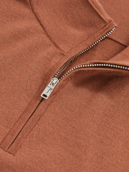 Merino Wool Half-Zip Jumper in Cinnamon Brown Men | Reiss