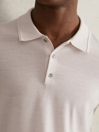 Merino Wool Long-Sleeve Polo Shirt in Beige Men | Reiss