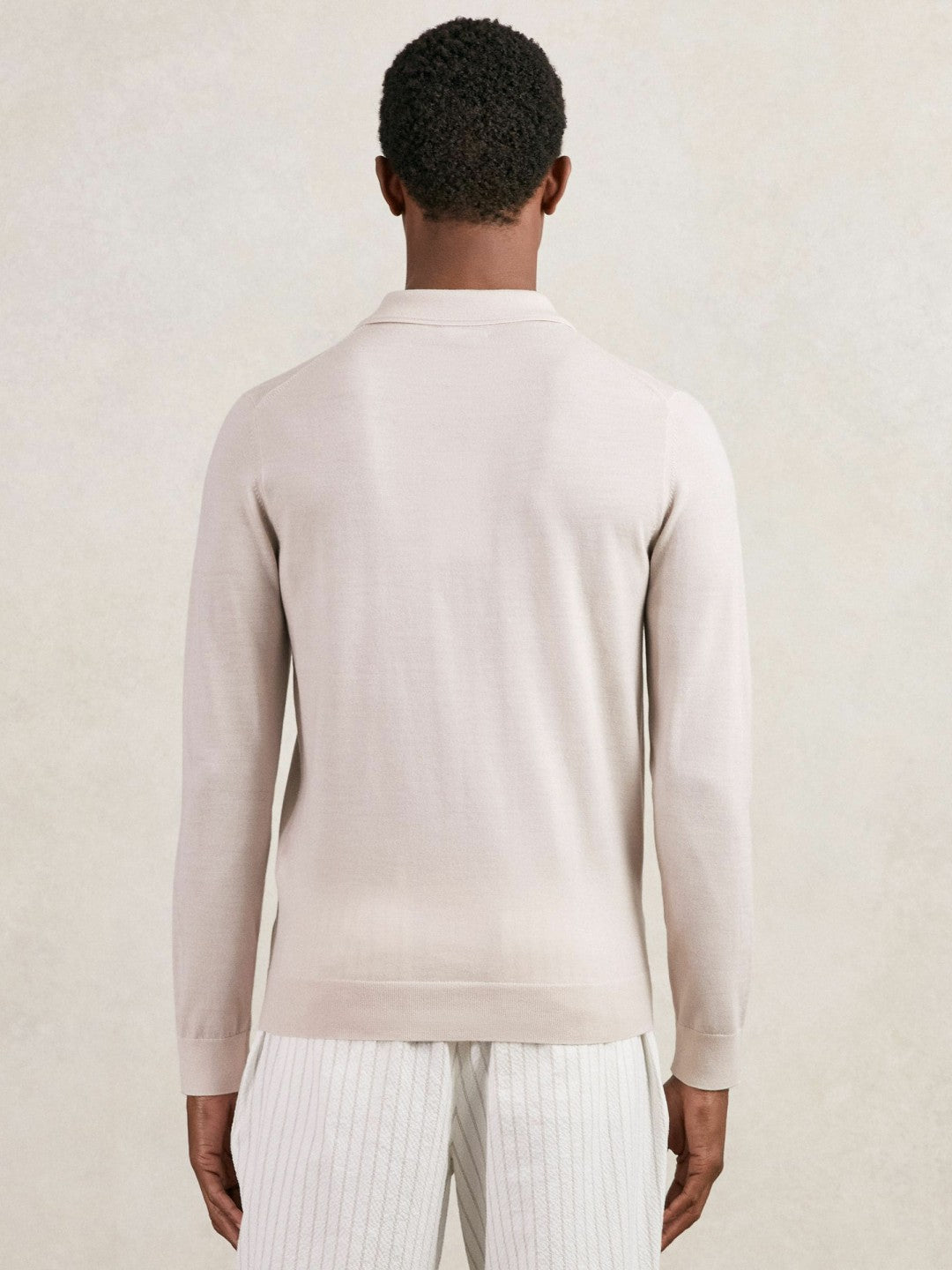 Merino Wool Long-Sleeve Polo Shirt in Beige Men | Reiss