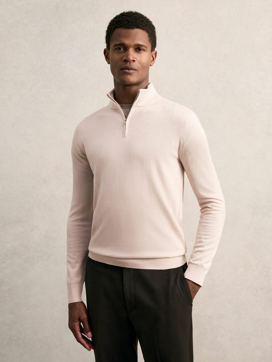 Merino Wool Half-Zip Jumper in Beige Men | Reiss