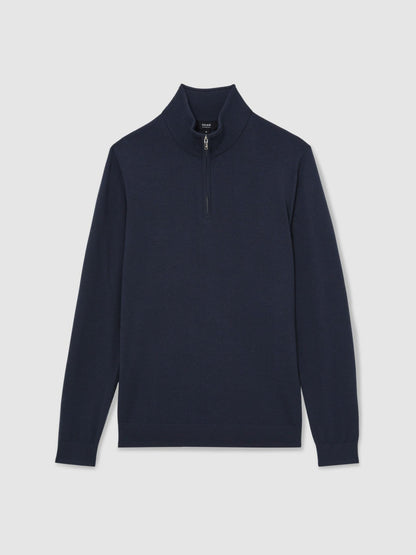 Merino Wool Half-Zip Jumper in Midnight Navy Men | Reiss