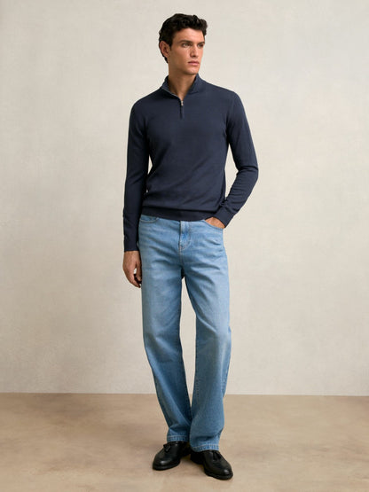 Merino Wool Half-Zip Jumper in Midnight Navy Men | Reiss