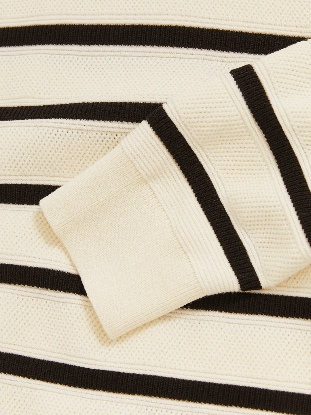 Cotton Blend Stripe Knit Polo Shirt in Warm Stone/Black Men | Reiss