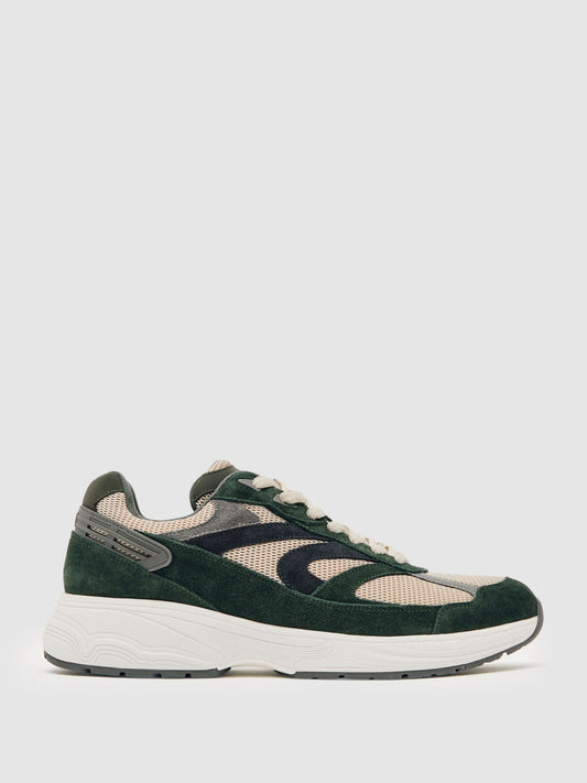 Panelled Running Trainers in Forest Green/Stone Men | Reiss