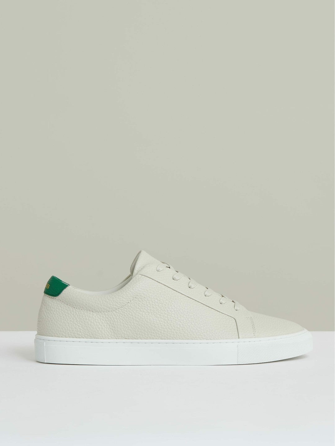 Tumbled-Leather Low-Top Trainers in Off White/Green Men | Reiss
