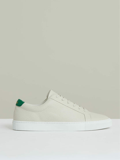 Tumbled-Leather Low-Top Trainers in Off White/Green Men | Reiss