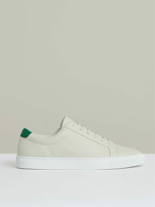 Tumbled-Leather Low-Top Trainers in Off White/Green Men | Reiss