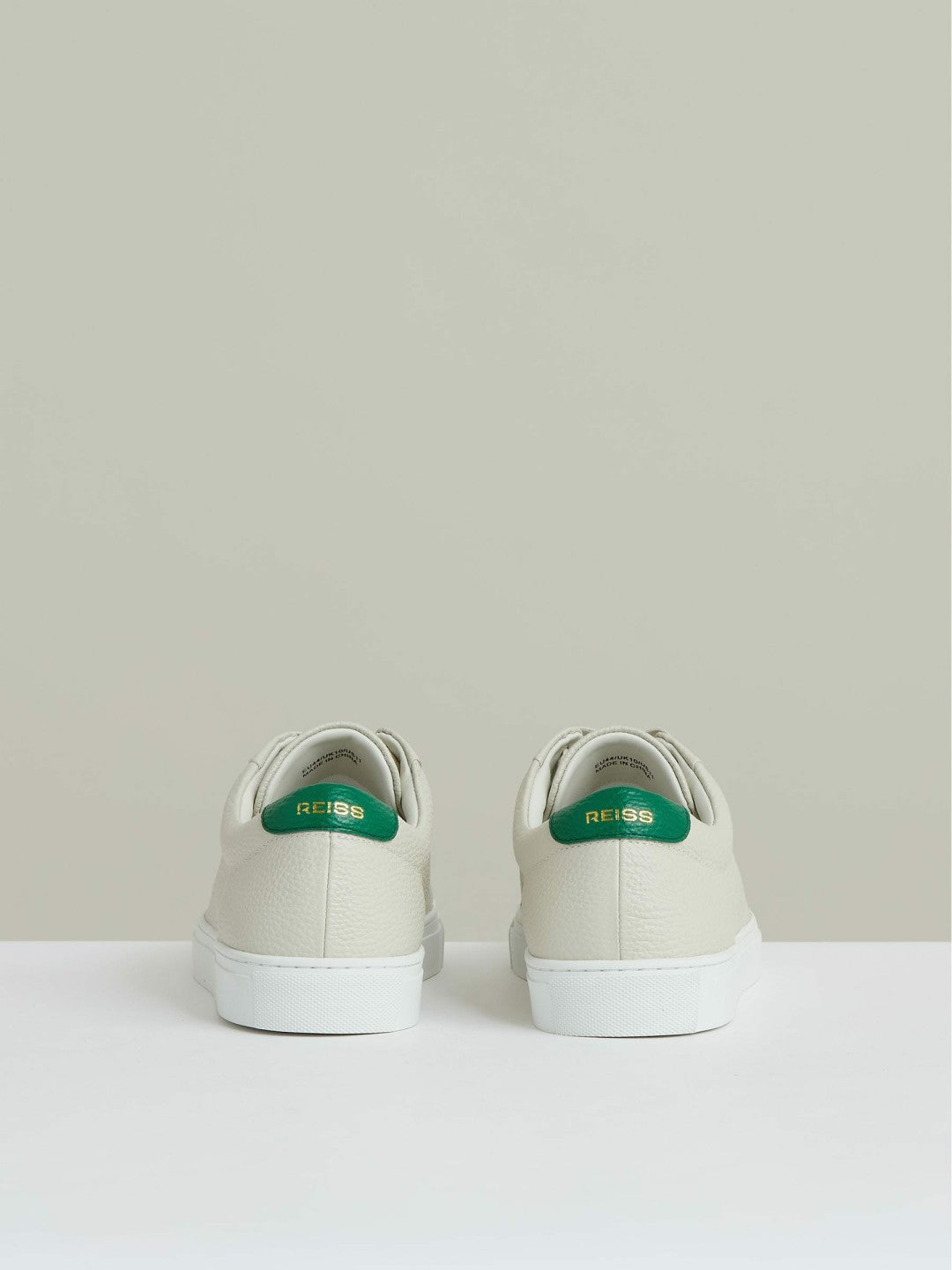 Tumbled-Leather Low-Top Trainers in Off White/Green Men | Reiss