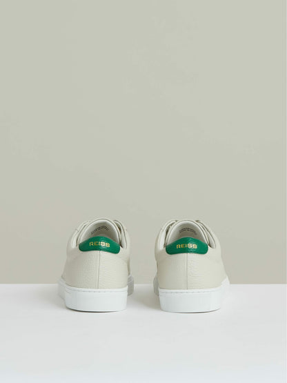 Tumbled-Leather Low-Top Trainers in Off White/Green Men | Reiss