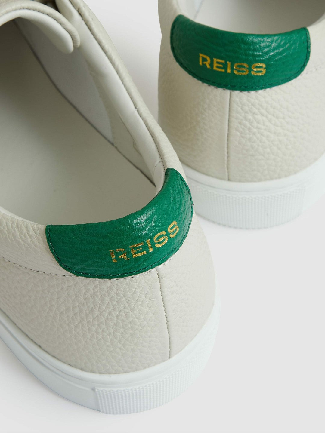 Tumbled-Leather Low-Top Trainers in Off White/Green Men | Reiss