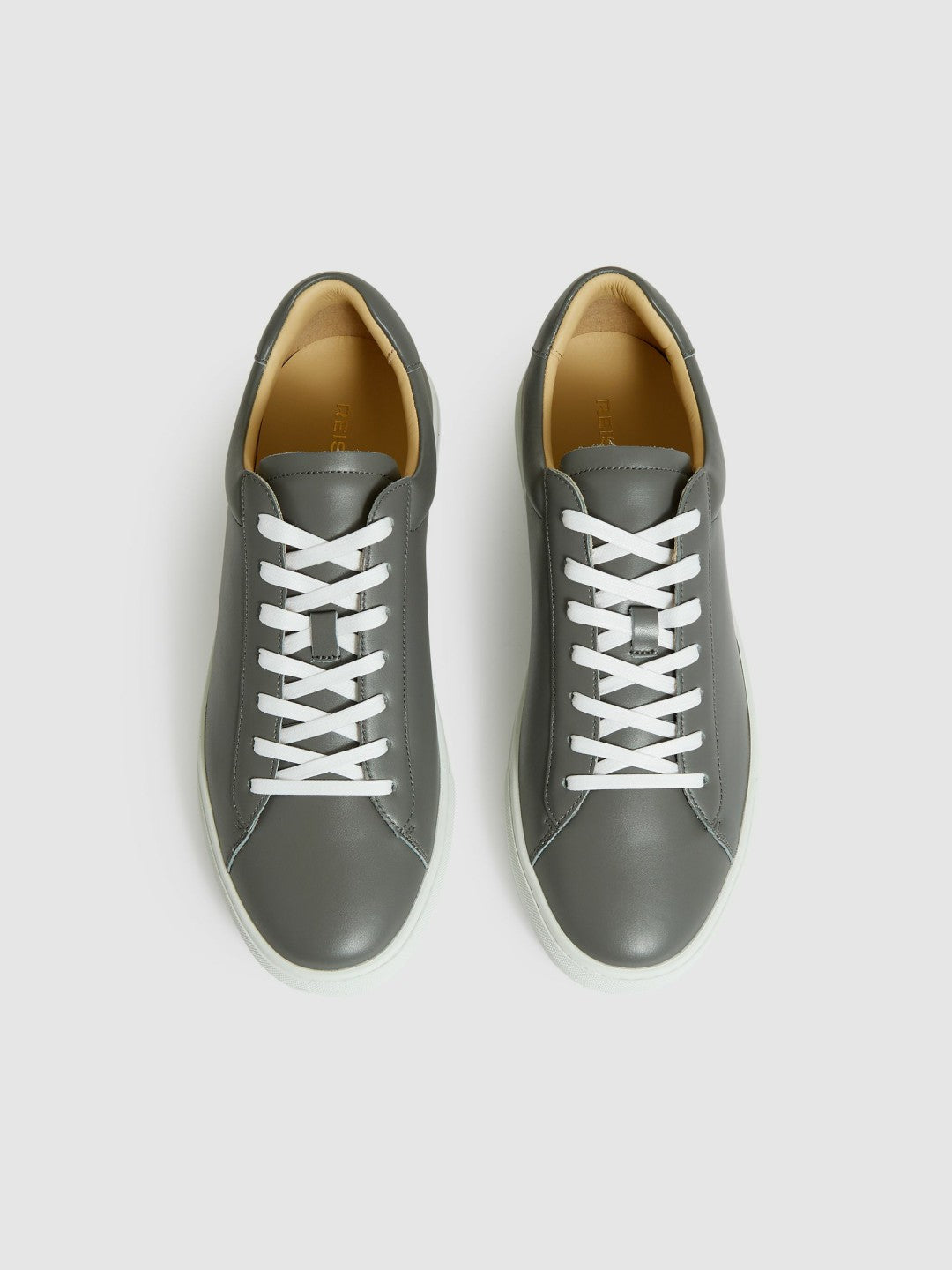 Leather Low-Top Trainers in Graphite Grey Men | Reiss