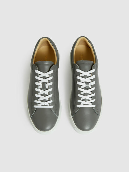 Leather Low-Top Trainers in Graphite Grey Men | Reiss