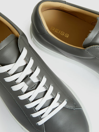 Leather Low-Top Trainers in Graphite Grey Men | Reiss