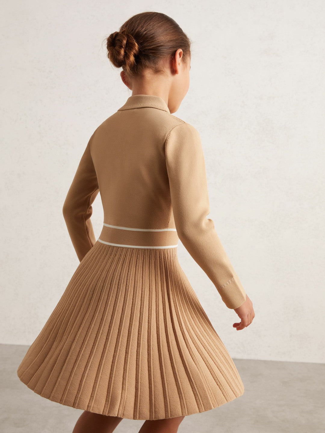 9-13 yrs Button-Detail Stripe Knitted Dress in Camel Children & Baby | Reiss
